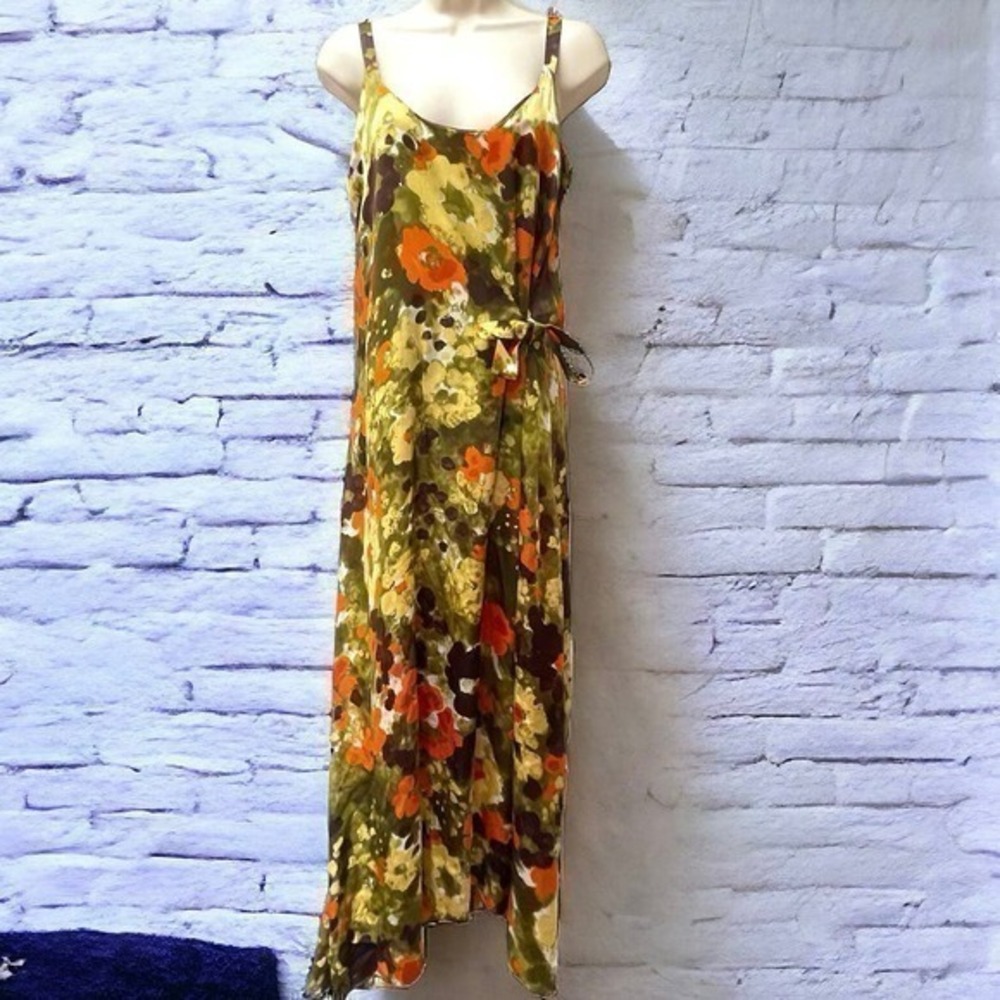 Jean Paul Gaultier $800 Italian Silk Floral Print Couture Faux Wrap Dress